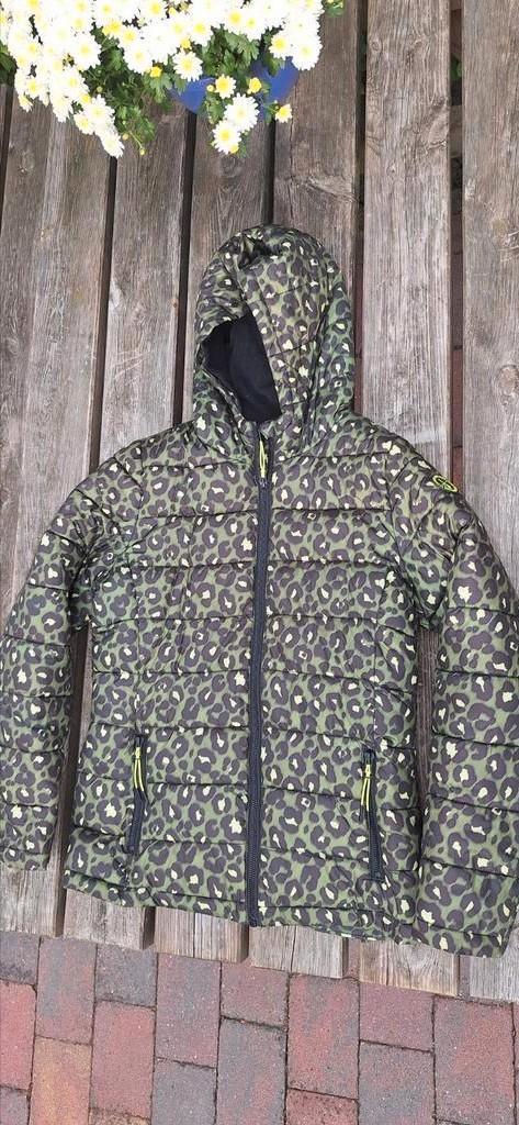 Cars winterjas meisje mt 14/164 panterprint olijf groen, Kinderen en Baby's, Kinderkleding | Maat 146, Zo goed als nieuw, Meisje
