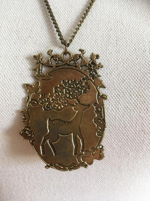 Bronskleurige rendier hert hanger aan lange ketting, Sieraden, Tassen en Uiterlijk, Kettingen, Nieuw, Overige materialen, Zilver