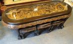 Chinese ovale antieke salontafel met houtsnijwerk., Ophalen, Gebruikt, 100 tot 150 cm, 50 tot 75 cm