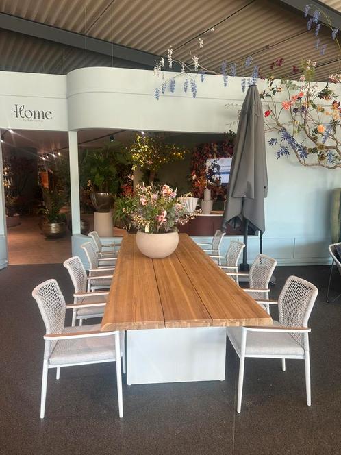 Teak tafel 340 x 110 cm incl 8x elite stoel, Tuin en Terras, Tuinmeubel-accessoires, Nieuw, Ophalen