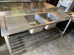 Dubbele RVS spoelbak 190cm, Huis en Inrichting, Keuken | Keukenelementen, Ophalen, Gebruikt, 200 cm of meer, Minder dan 100 cm