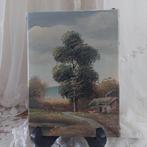 Frans miniatuur landschap schilderijtje op doek, Ophalen of Verzenden