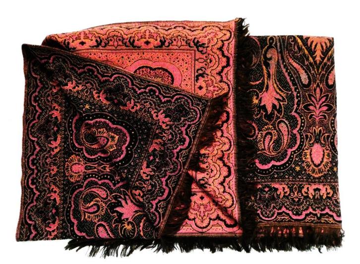 Antiek groot wollen worteldoek met paisley-patroon 140x200cm, Antiek en Kunst, Antiek | Kleden en Textiel, Ophalen of Verzenden