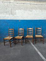 Oude Hollandse eiken/ biezen stoelen, jaren 30, Ophalen, Riet of Rotan, Gebruikt, Bruin