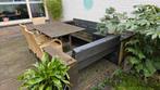 Tuinset hardhouten tafel steigehouten hoekbank, Tuin en Terras, Tuinsets en Loungesets, Ophalen, 4 zitplaatsen, Gebruikt, Bank