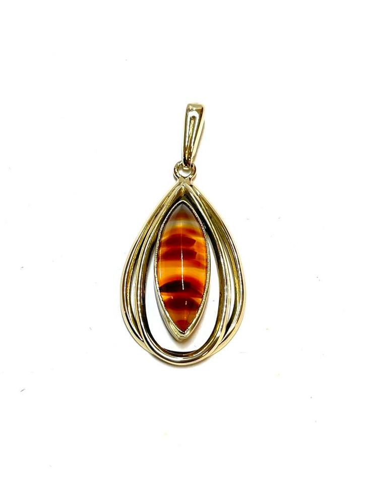 14k gouden hanger met een streep agaat, Sieraden, Tassen en Uiterlijk, Kettinghangers, Zo goed als nieuw, Goud, Goud, Overige voorstellingen