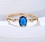 925 zilveren ring met goud verguld en blauwe zirkoon, Sieraden, Tassen en Uiterlijk, Ringen, Nieuw, Ophalen of Verzenden, 17 tot 18
