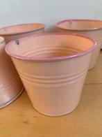 4 zinken bloempotten (+ evt plantjes pilea woestijnroos…), Rond, Binnen, Ophalen of Verzenden, Zo goed als nieuw