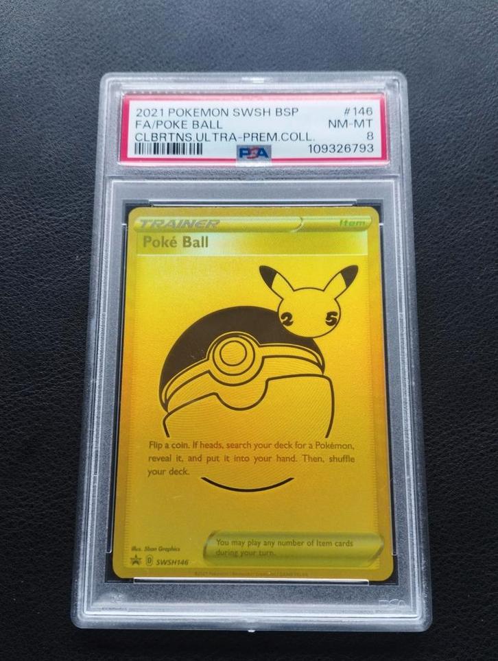 Poké ball Holo Pokemon kaart PSA8 promo Celebrations, Hobby en Vrije tijd, Verzamelkaartspellen | Pokémon, Zo goed als nieuw, Losse kaart