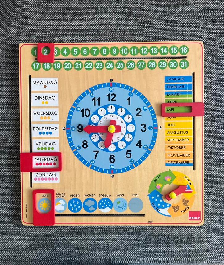Goula Houten Speelbord kalender leerklok kalenderklok, Kinderen en Baby's, Speelgoed | Educatief en Creatief, Zo goed als nieuw