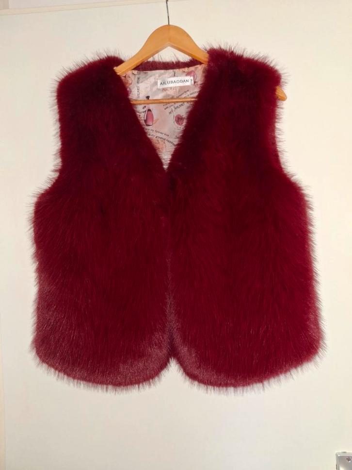 Bordeaux Rode Bont Gilet - Stijlvol en Warm, Kleding | Dames, Bodywarmers, Zo goed als nieuw, Maat 38/40 (M), Rood, Ophalen of Verzenden