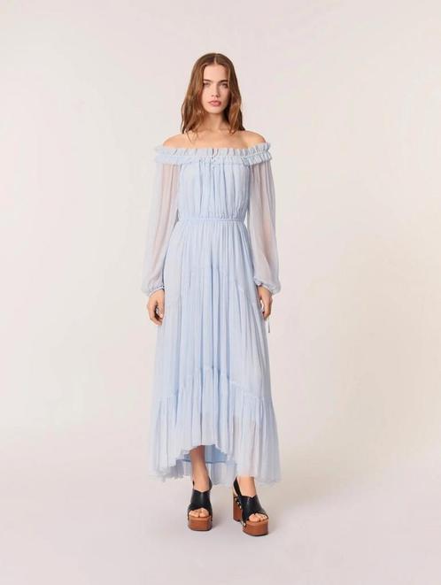 Maje zomerjurk, Kleding | Dames, Jurken, Zo goed als nieuw, Maat 36 (S), Blauw, Onder de knie, Verzenden