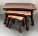 3 vintage brutalist nesting bijzettafeltjes eikenhout mimi, Huis en Inrichting, Tafels | Bijzettafels, Gebruikt, Ophalen of Verzenden