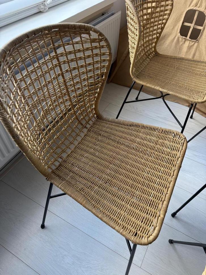 Rieten stoelen set van 4, Huis en Inrichting, Stoelen, Zo goed als nieuw, Vier, Metaal, Bruin, Ophalen