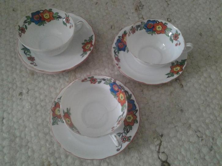 Antieke Porseleinen Kop en Schotel Sets (3), Antiek en Kunst, Antiek | Servies los, Ophalen of Verzenden