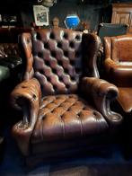 Chesterfield Bruine Fauteuil - Klassiek & Comfortabel, Ophalen, Gebruikt, Leer, 75 tot 100 cm