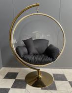 Zeer apart hang bubbel stoel goud kleur frame zwart kussen, Ophalen, Gebruikt, Hangstoel, 100 tot 125 cm