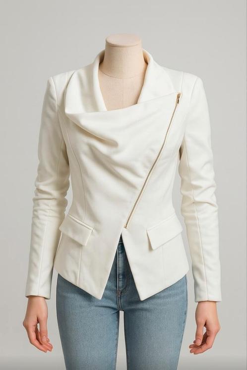 Witte blazer Drôle de Copine maat M met ritsdetail, Kleding | Dames, Jasjes, Kostuums en Pakken, Zo goed als nieuw, Jasje, Maat 38/40 (M)