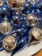 Vintage Kerst 28 Glas pegels bal deukbal zilver blauw sneeuw, Ophalen of Verzenden, Zo goed als nieuw