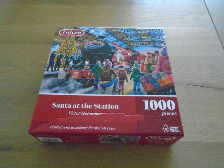 Falcon puzzel: Santa at the station 1000 stukjes, Hobby en Vrije tijd, Denksport en Puzzels, Zo goed als nieuw, Legpuzzel, 500 t/m 1500 stukjes