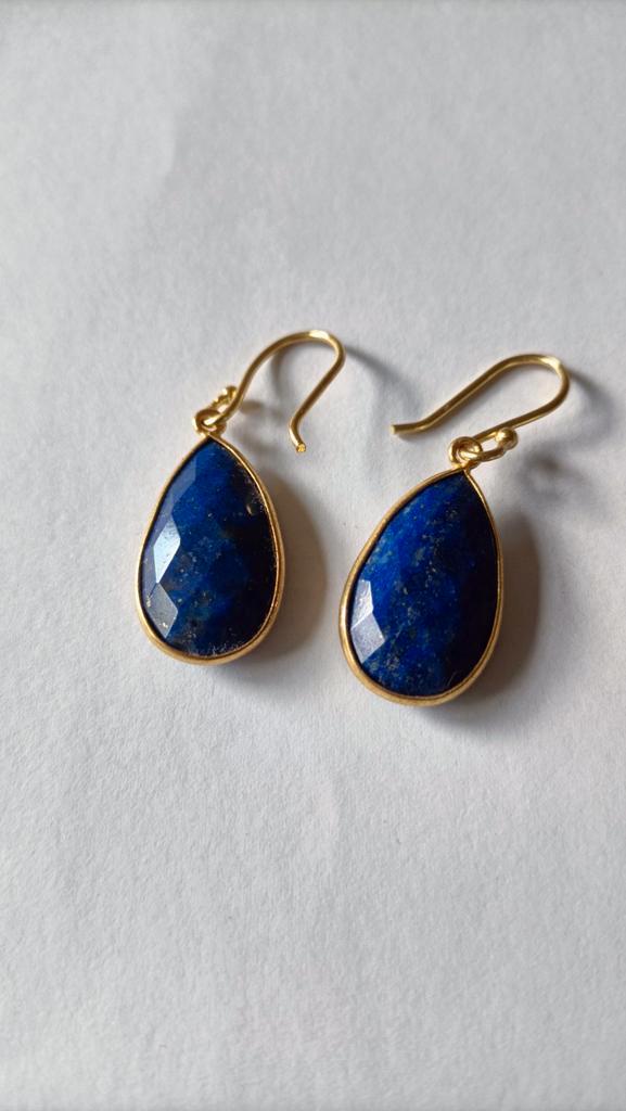 Fraaie zilver vergulde oorbellen met Lapis Lazuli, Sieraden, Tassen en Uiterlijk, Oorbellen, Nieuw, Hangers, Zilver, Goud, Met edelsteen