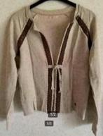 Beige vestje, bruin kanten details; DIDI; S/M; 100% katoen, Ophalen of Verzenden, Zo goed als nieuw, Maat 36 (S), Beige