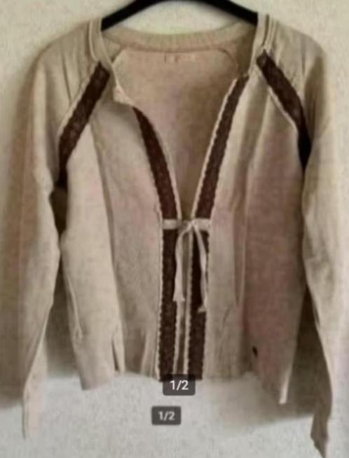 Beige vestje, bruin kanten details; DIDI; S/M; 100% katoen, Kleding | Dames, Truien en Vesten, Zo goed als nieuw, Maat 36 (S)