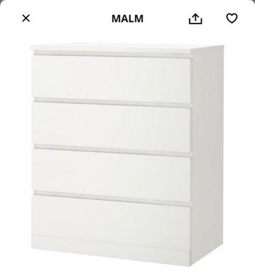 Nieuwe IKEA MALM ladekast (4 lades) - Wit - afbeelding 1