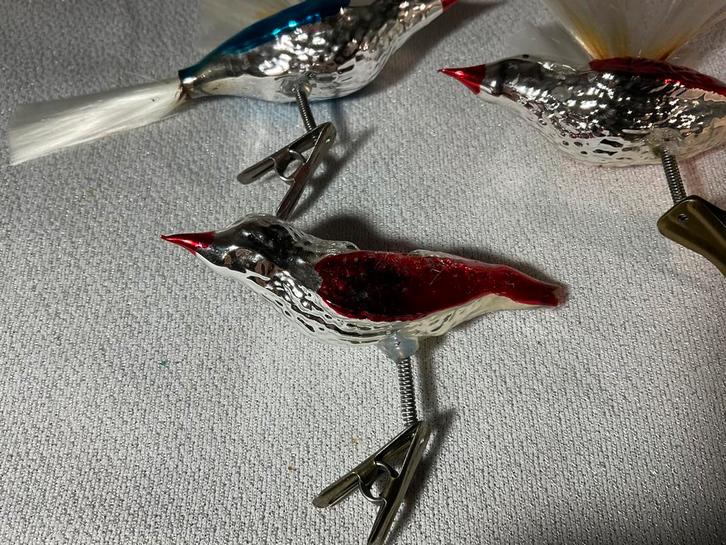 3 stuks oude glazen vogeltje met vleugels en staart, Diversen, Kerst, Gebruikt, Ophalen of Verzenden
