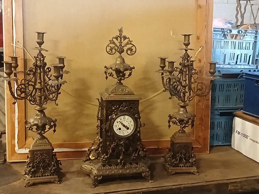 Antiek bronzen schouwstel, Antiek en Kunst, Antiek | Klokken, Ophalen