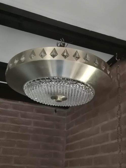 Vintage Plafondlamp Metaal/Glas, Huis en Inrichting, Lampen | Plafondlampen, Gebruikt, Glas, Metaal, Ophalen