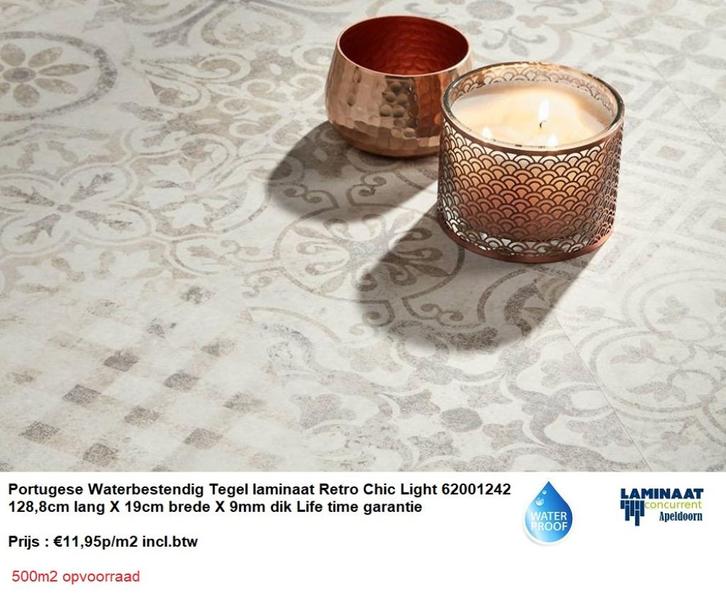 Portugese Waterbestendig Laminaat Retro 8mm €11,95m2 inc.btw, Huis en Inrichting, Stoffering | Vloerbedekking, Nieuw, Laminaat
