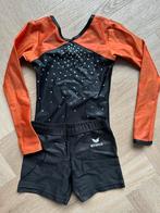 Turnpakje met broekje - Oranje/Zwart, Sport en Fitness, Oranje, Zo goed als nieuw, Turnpak(je), Kindermaat 122 t/m 140