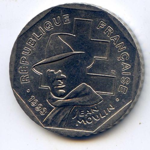 Frankrijk 2 Francs 1993 Jean Moulin, Postzegels en Munten, Munten | Europa | Niet-Euromunten, Frankrijk, Verzenden