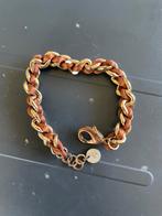 Goudkleurige armband met stof erdoor gevlochten, Ophalen of Verzenden, Zo goed als nieuw, Goud, Overige materialen