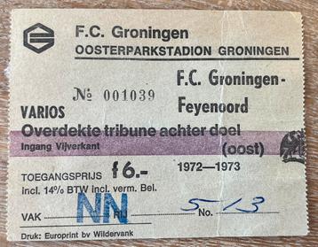 Toegangskaartje FC Groningen - Feijenoord seizoen 1972-73 beschikbaar voor biedingen