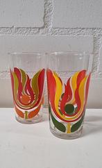 2132 2 vintage, retro bloem Limonade glazen 2 stuks 14x7cm, Ophalen of Verzenden