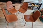 4 Cognac Eetkamerstoelen, Huis en Inrichting, Stoelen, Ophalen, Gebruikt, Bruin, Hout