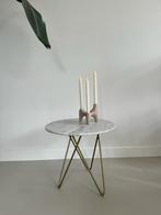 Wit marmeren tafel met goud onderstel, Huis en Inrichting, Rond, 45 tot 60 cm, Minder dan 55 cm, Zo goed als nieuw