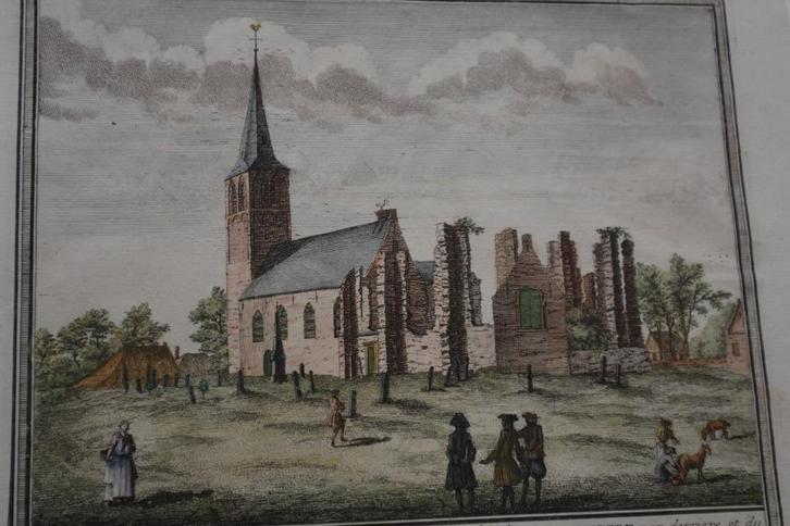 HEEMSKERK KERK EN RUÏNE H. DE LETH 1732-33 KOPERGRAVURE E60, Antiek en Kunst, Kunst | Etsen en Gravures, Verzenden