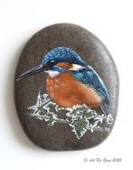 IJsvogeltje op een takje, geschilderd op een riviersteen, Ophalen of Verzenden
