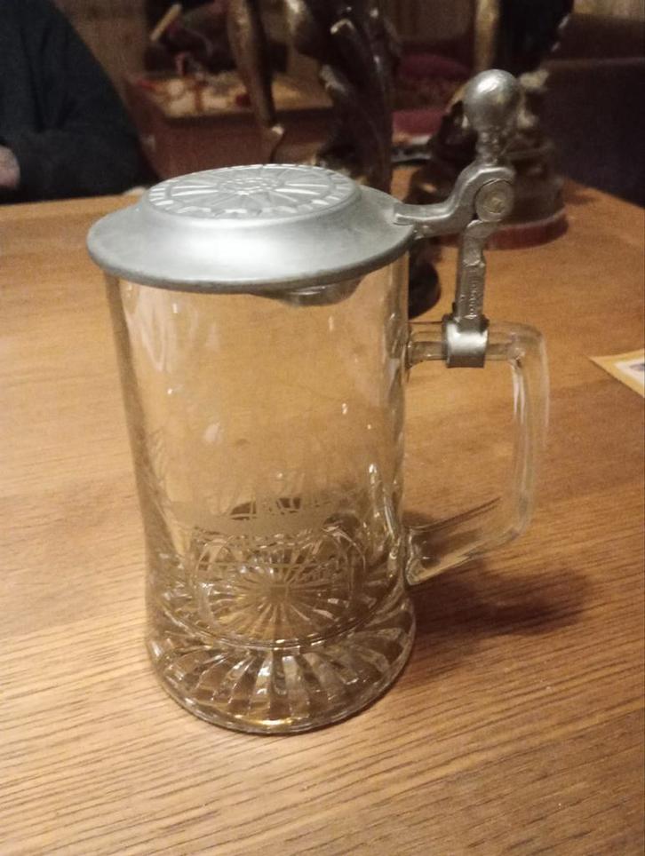 Kristallen pul met tinnen deksel, Antiek en Kunst, Antiek | Glas en Kristal, Ophalen of Verzenden