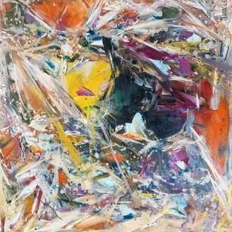 Abstract schilderij 50x50cm - Mont Marte canvas, Amsterdam v, Antiek en Kunst, Kunst | Schilderijen | Abstract, Ophalen of Verzenden