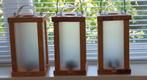 Lantaarn, grenen met glas, waxinelichtjes 3 stuks, Tuin en Terras, Ophalen, Gebruikt