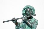 Prachtig bronzen beeld Carlo – fluitspeler & waterornament, Ophalen of Verzenden, Zo goed als nieuw, Metaal, Mensenbeeld
