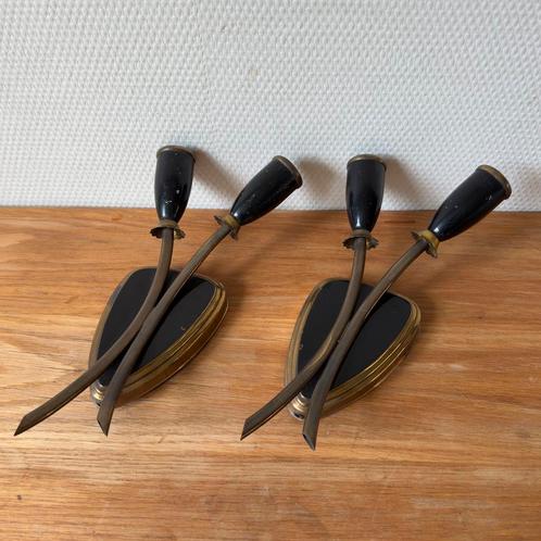 2x Vintage Empire Stijl Wandlamp, Zwart Goud, Regency, Huis en Inrichting, Lampen | Wandlampen, Gebruikt, Metaal, Ophalen of Verzenden