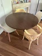 Ronde eettafel in MDF en hout (Ø120 cm) Mieren - Donker Hout, Ophalen, 100 tot 150 cm, Zo goed als nieuw, Vijf personen of meer
