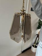 Vintage hanglamp messing met rookglas, Ophalen, Gebruikt, Glas, Minder dan 50 cm