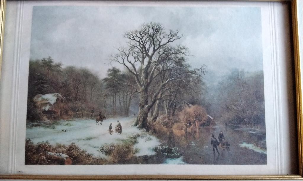 Prent Barend Cornelis Koekkoek winterlandschap 1837 in Lijst, Antiek en Kunst, Kunst | Etsen en Gravures, Ophalen