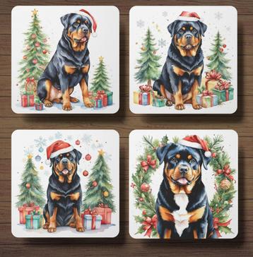 Rottweiler Kerst Onderzetters met houder beschikbaar voor biedingen